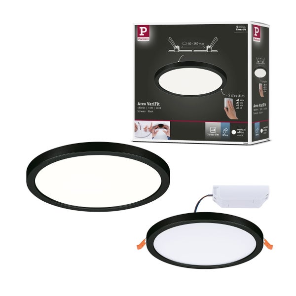 VariFit LED Einbaupanel 3-Step-Dim Areo IP44 rund 175mm 13W 1300lm 4000K Schwarz dimmbar