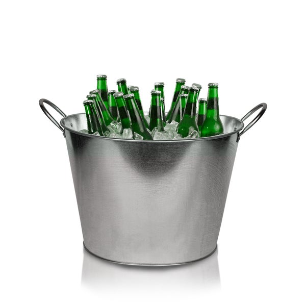 BigDean Zinkwanne rund – extra stark & hoch wasserdicht  Ø 40cm x 29 cm H - Gartenteich, Miniteich, Blumenwanne, Getränkekühler, Eiskübel - mit stabilen Griffen zum Bepflanzen und Befüllen