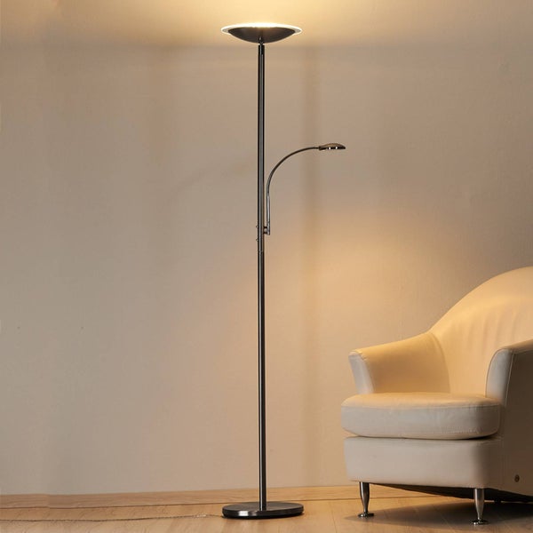 Lindby LED Stehlampe, Deckenfluter dimmbar verstellbarer Lesearm Standleuchte Metall Standlampe Wohnzimmerlampe Leselampe