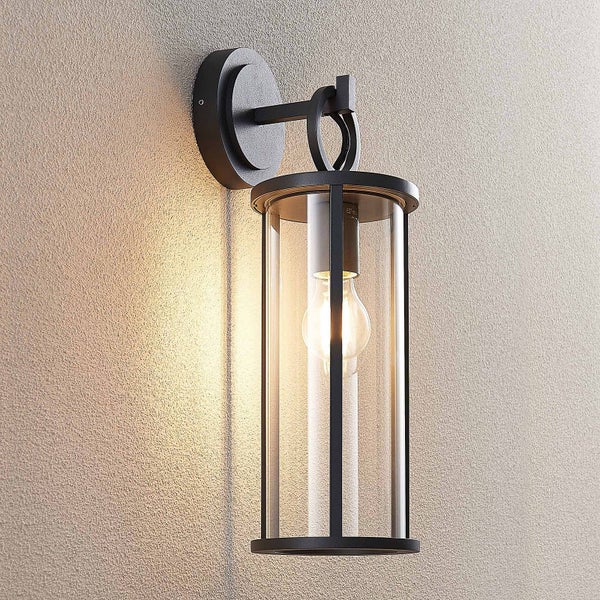 Lucande Wandleuchte außen (Laterne) Emmeline (spritzwassergeschützt (Modern) in Schwarz aus Aluminium (1 flammig, E27) - Außenwandleuchten Wandlampe Led Außenlampe Outdoor für