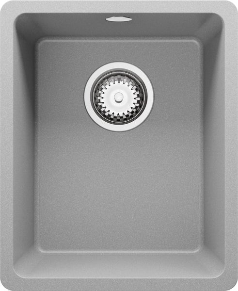 PRIMAGRAN Spülbecken Grau 36x44cm, Granitspüle 1 Becken + Ablauf-Set, Küchenspüle ab 40er Unterschrank - Venedig Slim Easy