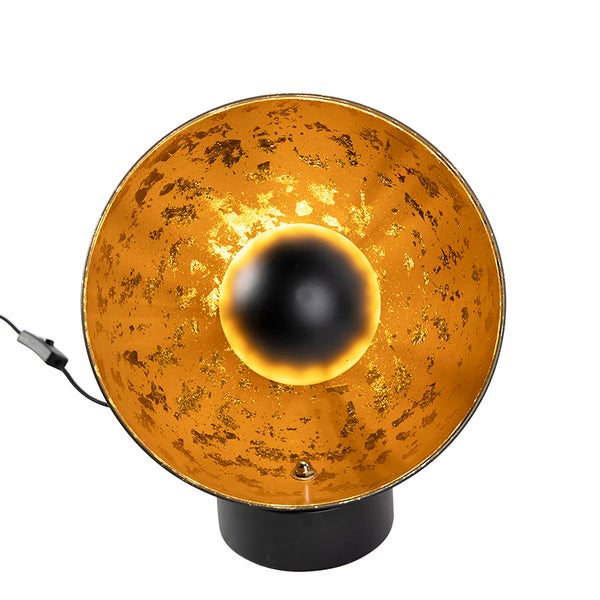 Tischleuchte mit schwarzer Kugel und goldfarbener Innenseite
