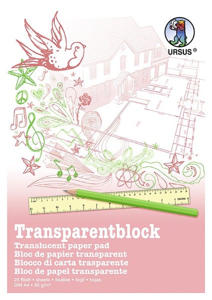 URSUS Zeichen und Künstlerbedarf Transparentblock Format DIN A4, 25 Blatt weißes Transparentpapier 85 g/m²