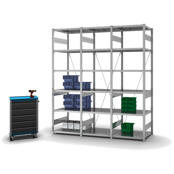 PROREGAL Fachbodenregal Stecksystem T-Profil Medium-Duty Grundregal HxBxT 250 x 75 x 60 cm 6 Ebenen Fachlast 240 kg Einseitig Nutzbar Verzinkt