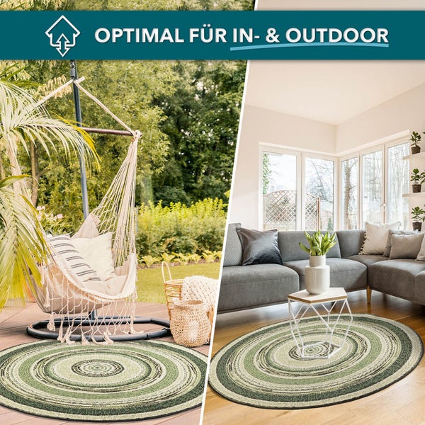FLOORDIREKT Outdoorteppich - Wetterbeständiger Außenteppich - Zoe - Rund - Grün - ⌀120 cm