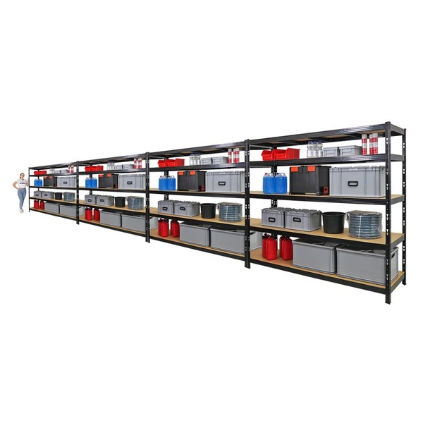 PROREGAL Mega Deal 4x Profi Schwerlastregal GOLIATH mit 5 Ebenen HxBxT 180x200x60cm Fachlast 350kg Schwarz, Steckregal Garagenregal Lagerregal