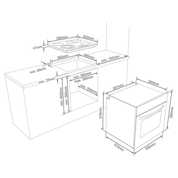 Telefunken ECHS65A-B2 Einbauherd-Set Elektro-Herd-Kochfeld-Kombi Backofen & Glaskeramik-Kochfeld Hot Air Shield