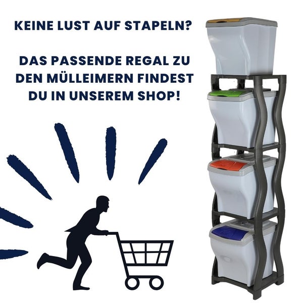 Mülltrennsystem Küche 4 Fach Freistehend Stapelbar Küche Schrank 60er Unterschrank 4 x 20 L Mülleimer Abfalleimer Mülltrenner Müllsortierer