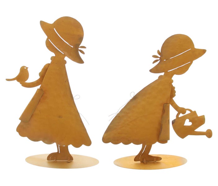 FRANK FLECHTWAREN | Dekofigur Mädchen, 2er Set, METALL, 23 x 6 x 28 cm, 20 x 6 x 30 cm