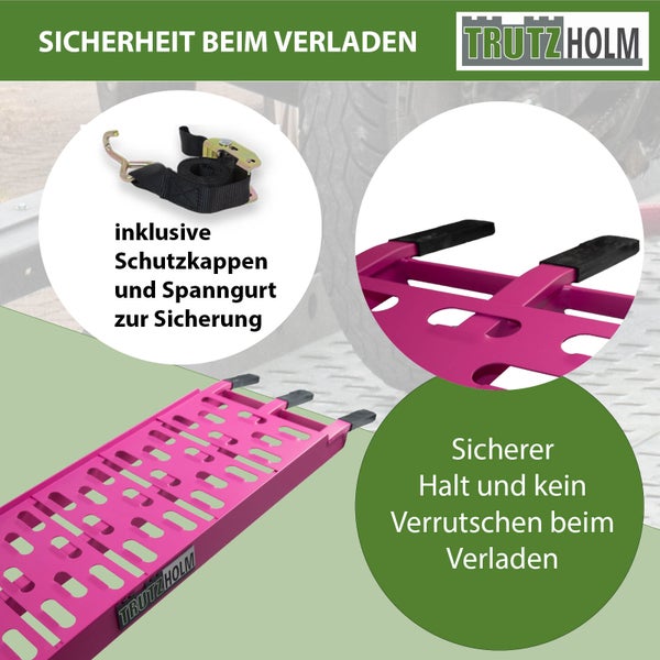 TRUTZHOLM 1 x Auffahrrampe klappbar 228 cm Traglast 340 kg Alu pink gelocht Rampe Motorradrampe