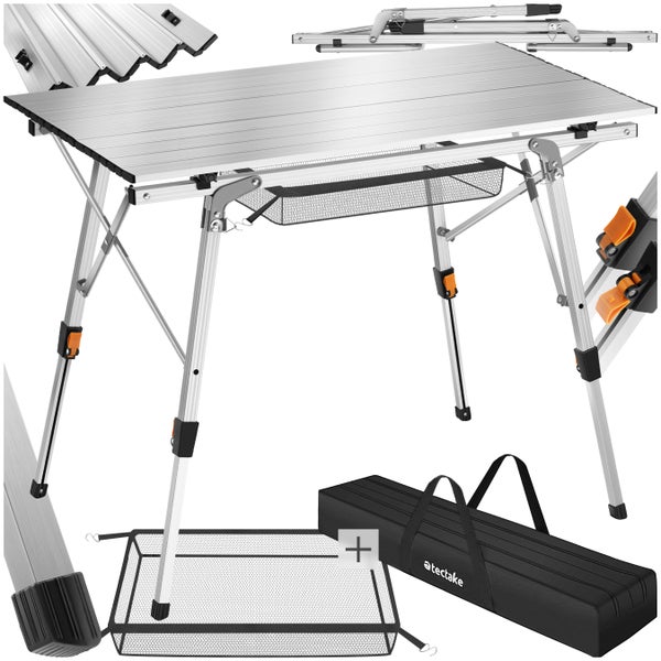 Campingtisch tectake Tina 90 x 52 x 47 - 70 cm faltbar silber