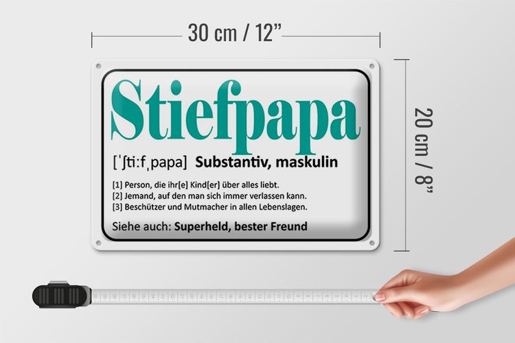 Blechschild Spruch 30x20cm Stiefpapa Superheld Freund