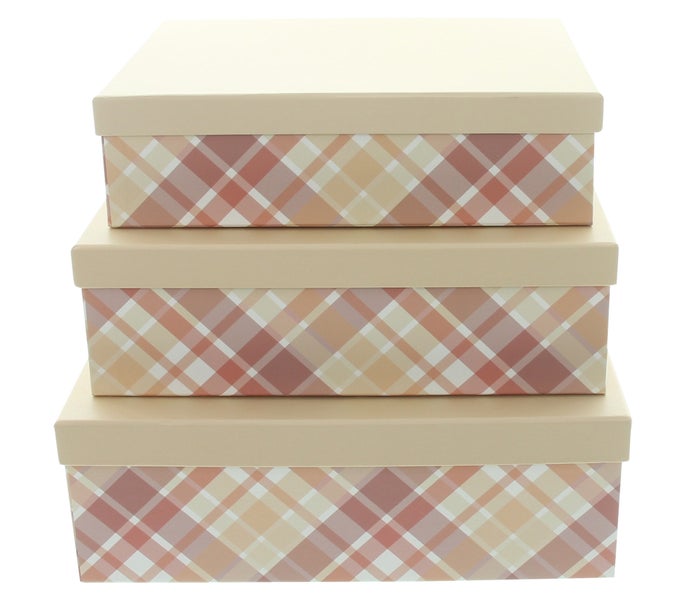 FRANK FLECHTWAREN|Geschenkbox Kariert, 3er Set, 25 x 19 x 7 cm, 27 x 21 x 8,5 cm, 29 x 23 x 10 cm, PAPIER