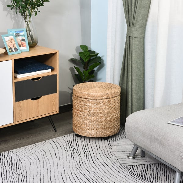 HOMCOM Sitzhocker mit Stauraum Hocker mit Deckel, Runder Fußhocker Sitzwürfel Aufbewahrungsbox Polsterhocker mit Beine, 43 x 43 x 43 cm Khaki