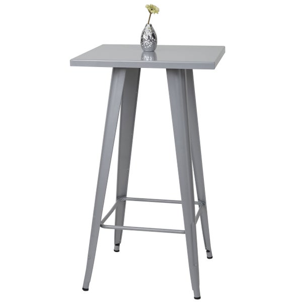 Stehtisch mit quadratischer Tischplatte und Blumenvase