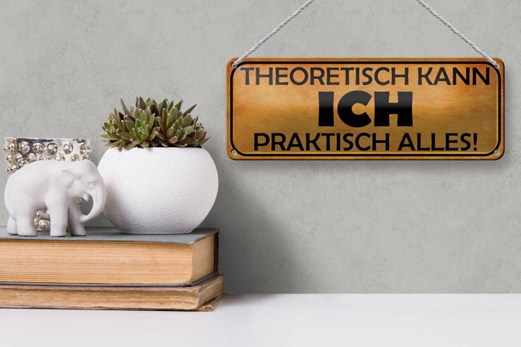 Blechschild Spruch 27x10cm theoretisch kann ich praktisch alles