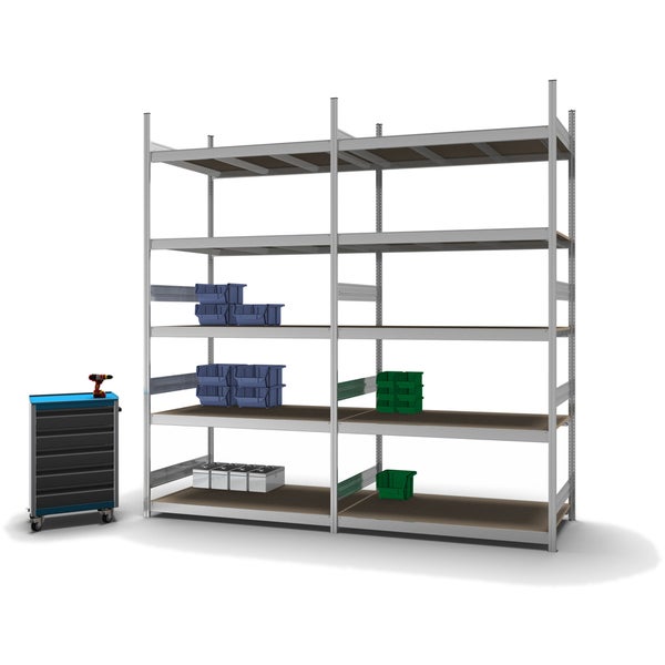 PROREGAL Weitspannregal Stecksystem T-Profil Grundregal HxBxT 300x150x80 cm 5 Ebenen Spanplatten Fachboden Fachlast 350 kg Verzinkt