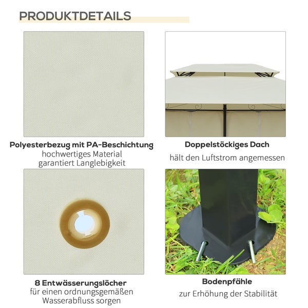 Outsunny Pavillon, 3x4m Gartenpavillon, L297 x W297 x H270 cm, Stahl, Polyester, Beige+Schwarz