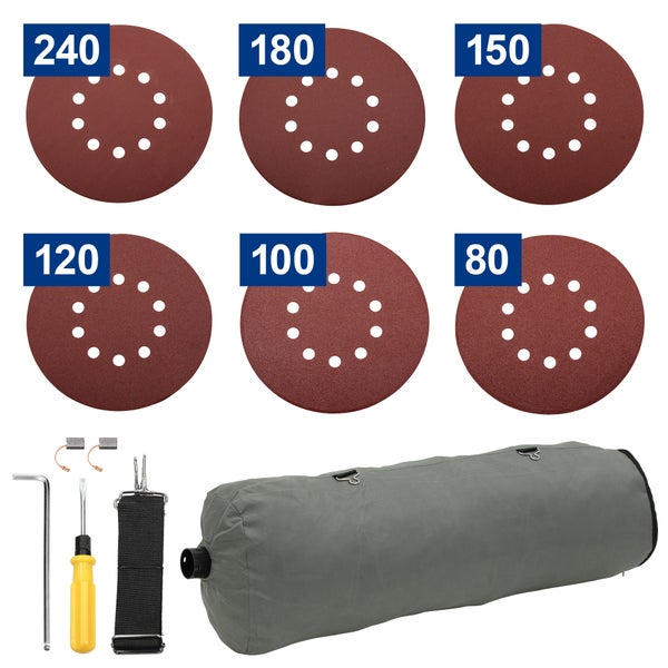 ECD Germany Trockenbauschleifer 1200W, Ø 210mm Schleifpapier, Drehzahl 3000 U/min, Wandschleifer Deckenschleifer Langhalsschleifer, mit 6 Schleifscheiben, Staubfangsack, Absaugschlauch, Absaugadapter