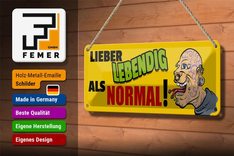 Blechschild Spruch 27x10cm lieber lebendig als normal Dekoration