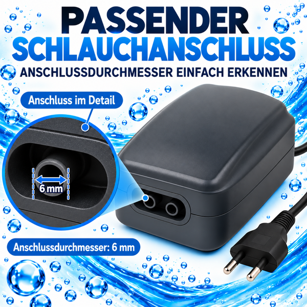 Elektrisches Netzteil mit zwei Schlauchanschlüssen von 6 Millimeter Durchmesser und Netzstecker für Teich- oder Aquarienzubehör