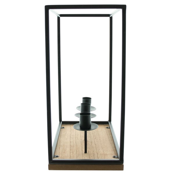 FRANK FLECHTWAREN | Kerzenhalter Square, METALL, HOLZ, 25 x 14 x 30 cm
