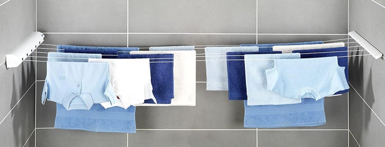 RESCH Wäscheleine ausziehbar für Wand, 4 Leinen - 14m Länge, ausziehbare Wandtrockner, automatische Wäscheleine für Camping, ausziehbarer Wäscheständer, Platzsparender Trockner, Wäschereck