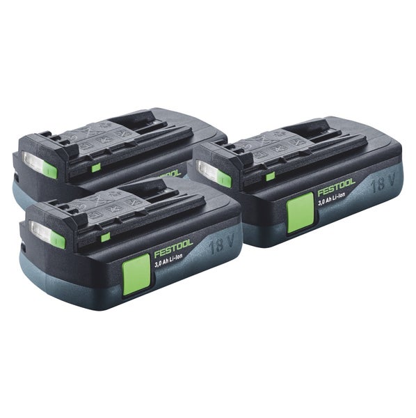 Festool Akku Set 3x BP 18 Li 3,0 C Akku 18 V 3,0 Ah / 3000 mAh Li-Ion ( 3x 577658 ) mit Ladestandanzeige