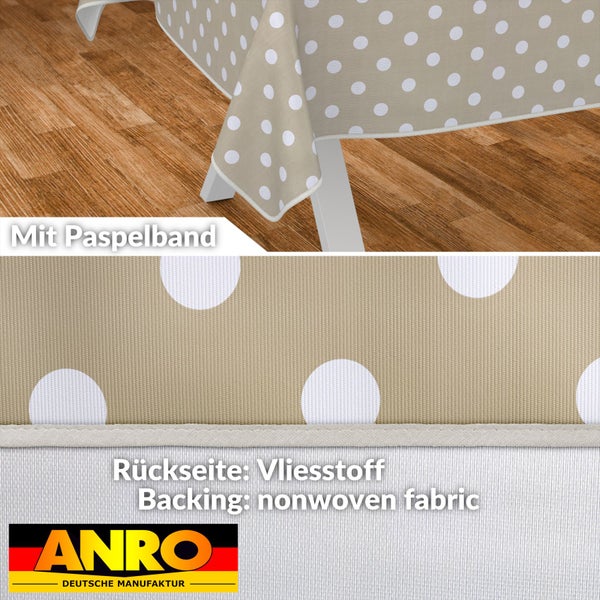 Tischdecke mit Paspelband und Punktmuster mit Vliesstoff Rückseite