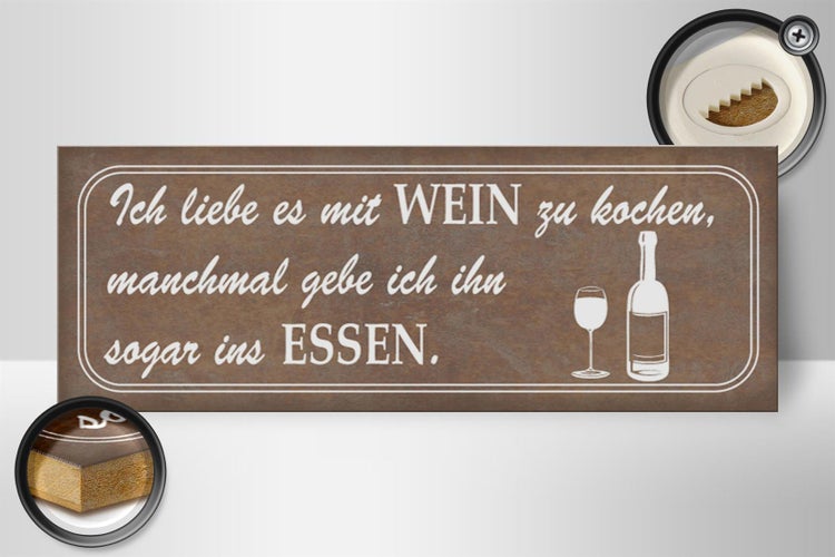 Holzschild Spruch 27x10cm ich liebe es mit Wein zu kochen