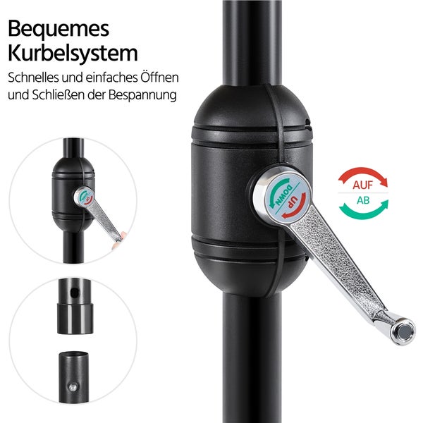 Detailaufnahme des Kurbelsystems eines Sonnenschirms