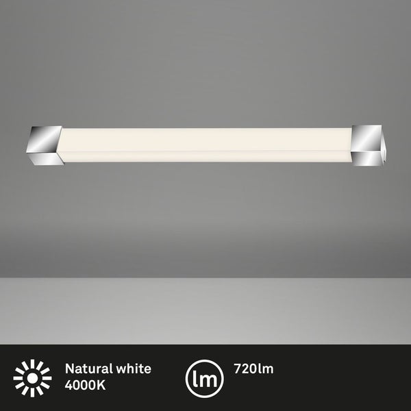 LED-Wandleuchte mit chromfarbenen Endkappen, Farbtemperatur 4000 Kelvin naturweiß und Lichtstrom 720 Lumen.