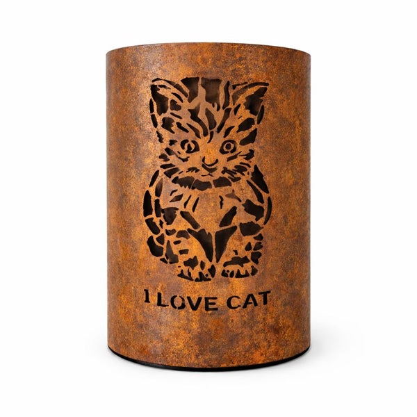 Dekorative Rostsäule mit Katzenmotiv und Schriftzug I LOVE CAT
