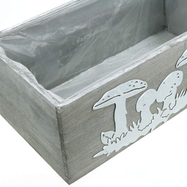 Holzblumenkasten mit Pilzdesign und Pflanzfolie