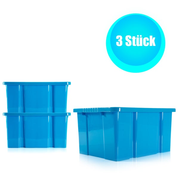 BigDean 3x Stabile Kunststoffbox Eurobox - 44x35x23 cm - passt in Kastenregale - Stapelbox blau Aufbewahrungsbox Drehstapelbehälter ohne Deckel