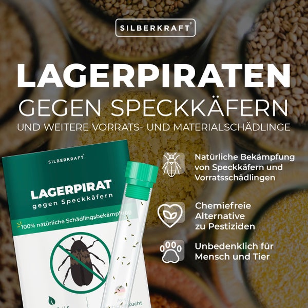 Silberkraft Logo. Silberkraft Lagerpirat zur natürlichen Bekämpfung von Speckkäfern und Vorratsschädlingen, chemiefreie Alternative zu Pestiziden.
