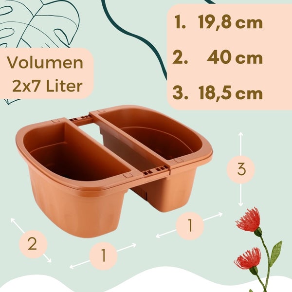 Blumenkasten Balkongeländer Beidseitig Balkon Blumenkasten Doppelseitig Balkonkasten mit Halterung Geländerkasten mit Wasserspeicher terracotta 40 cm