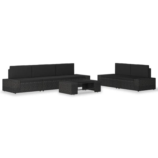 6-tlg. Garten-Lounge-Set Poly Rattan Schwarz