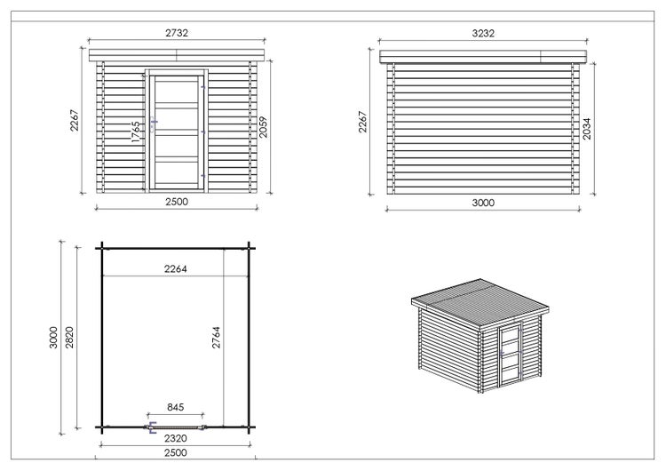 Gartenhaus, Gerätehaus 7,50m2 - 2,50x3m - 28mm - Imprägniert