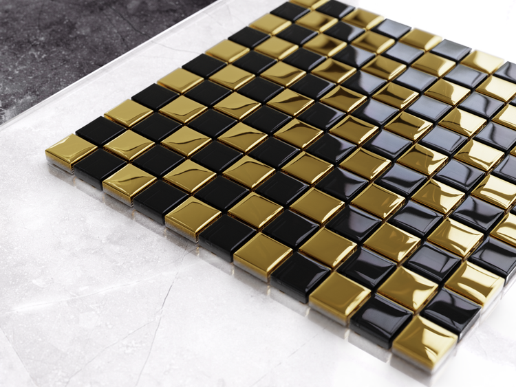 Glasmosaik auf Netz für Bad und Küche 30cm x 30cm  - Gold dama