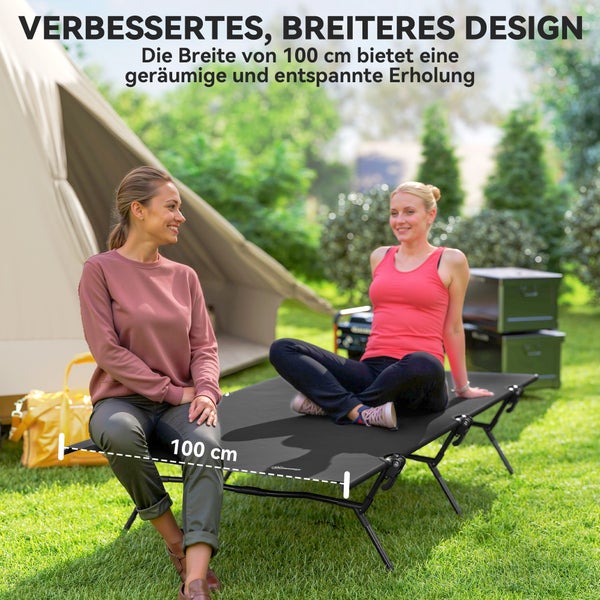 Outsunny Feldbett faltbar Campingbett mit Tragetasche 200 x 100 x 36 cm Gästebett bis 120 kg Extra Breit Campingliege für Erwachsene Klappbett für Indoor, Outdoor, Garten Camping Reisen Schwarz