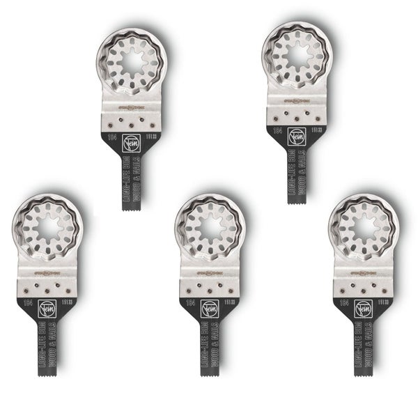 Fünf oszillierende Sägeblätter für Holz und Nägel