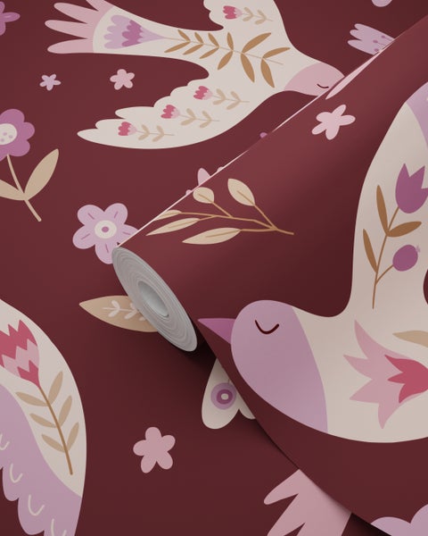 Tapetenrolle mit Vogel- und Blumenmuster