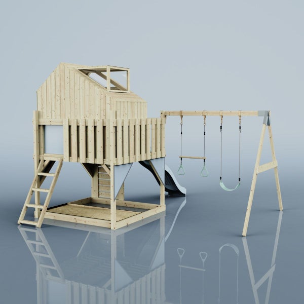 OutdoorToys Spielturm Lasse aus Holz in Blau Trapezstange