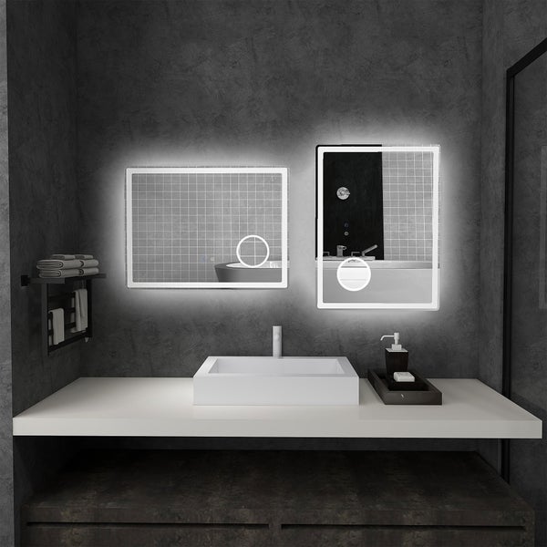kleankin LED Badezimmerspiegel, Badspiegel mit 3x Vergrößerung, 80 x 60 cm Wandspiegel mit Touch-Funktion, Memory-Funktion, beschlagfreier Lichtspiegel mit 3 Lichtfarben