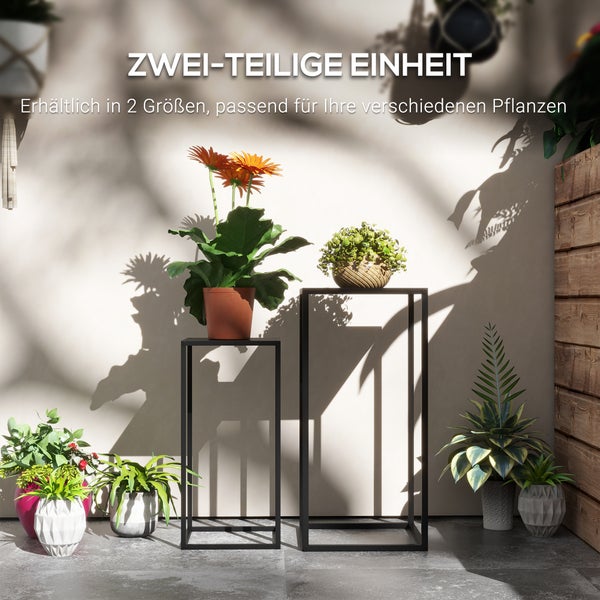 Outsunny 2er-Set Pflanzenständer, Blumenständer mit skandinavischem Design, 31L x 31B x 65H cm, Stahl, Schwarz