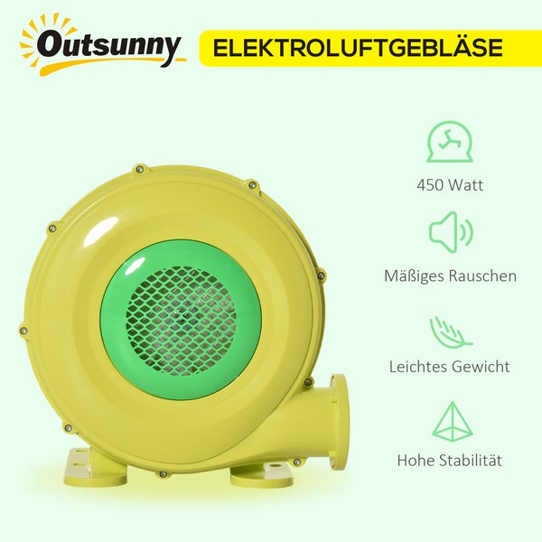 Outsunny 450W elektrische Luftpumpe, mit Griff, leichtgewichtig, tragbar, für aufblasbare Spielzeuge, 35 x 26 x 33,5 cm, ABS, Gelb+Grün
