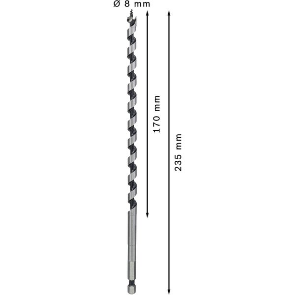 Holzbohrer mit einem Durchmesser von 8 mm und einer Länge von 235 mm