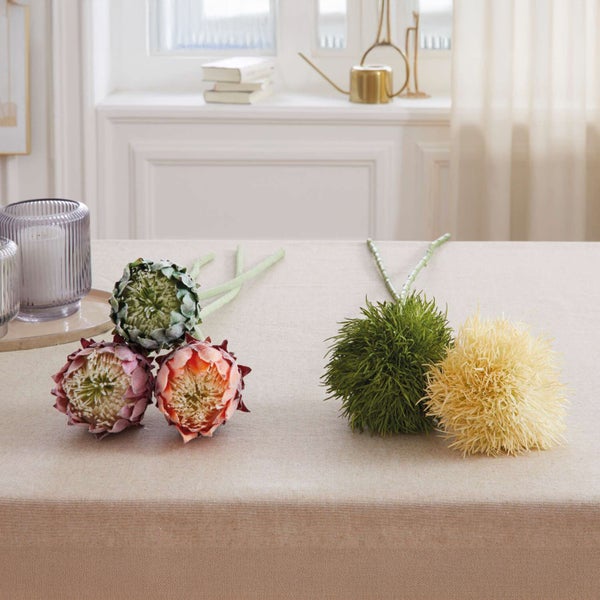 FRANK FLECHTWAREN | Pflanze Kugelblume, 2er Set, 12 x 12 x 70 cm, KUNSTSTOFF