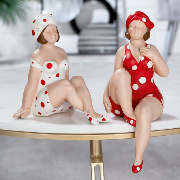 Kantensitzerfiguren GILDE 2er Set BECKY Figuren rot-weiß Höhe 18cm Kunstharz